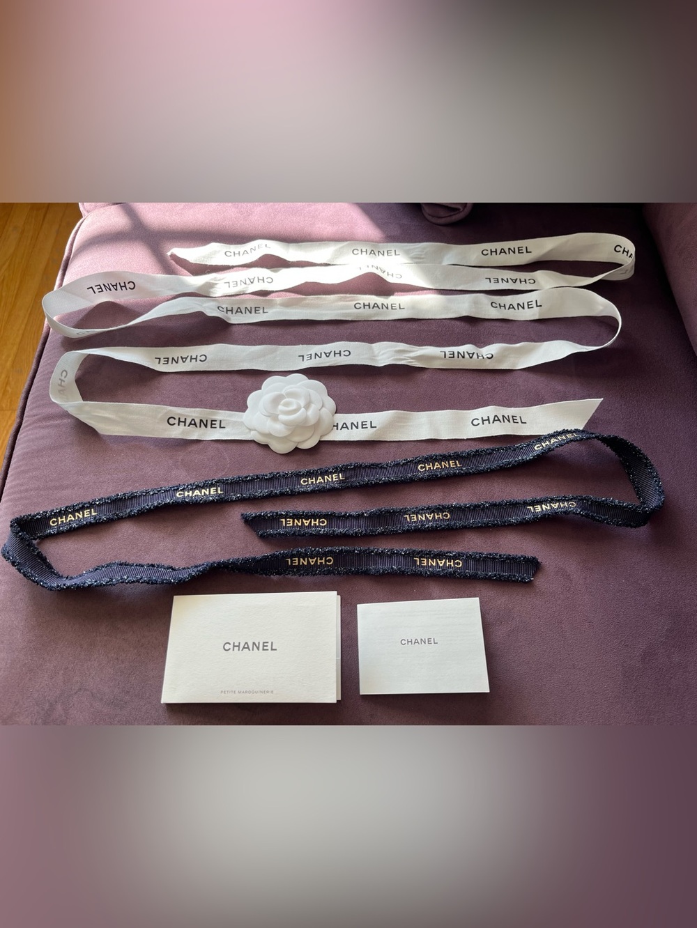 Authentic CHANEL Ribbons with Camellia Flower